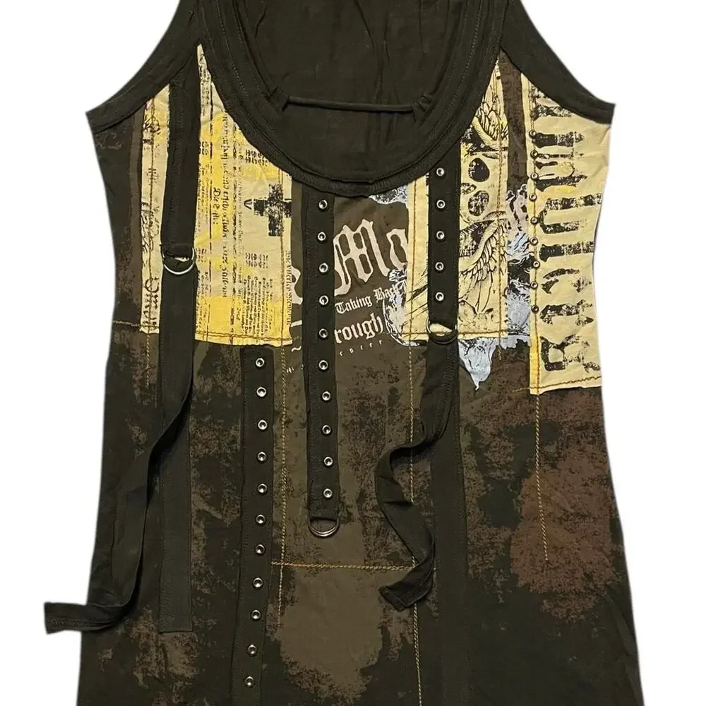 NWOT Vintage Y2K Salvage grunge punk goth lace-up tank dress Size L - Picture 4 of 8